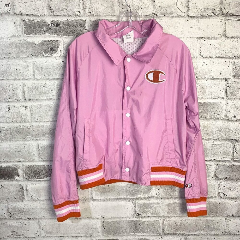 Champion Coach Jacket Embroidered Snap Front Windbreaker Bomber